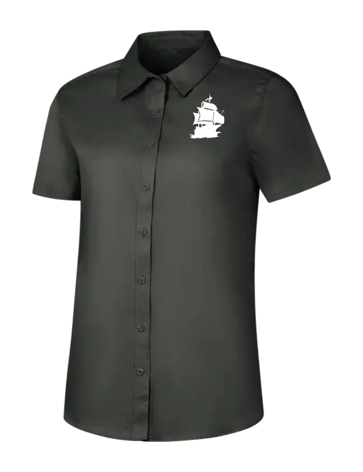 Womens Dark Grey Short Sleeve Superpro React Twill Shirt w/Blackbeard Logo