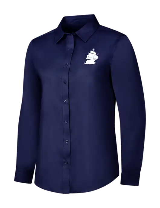 Navy Womens Long Sleeve Superpro React Twill Shirt w/Blackbeard Logo