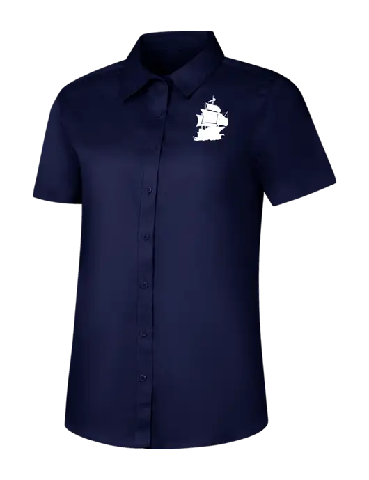 Womens Navy Short Sleeve Superpro React Twill Shirt w/Blackbeard Logo