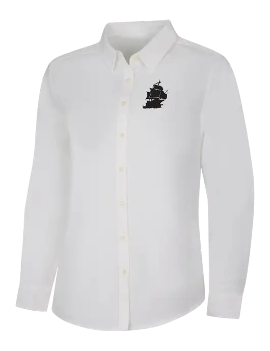 Womens White Long Sleeve Superpro React Twill Shirt w/Blackbeard Logo