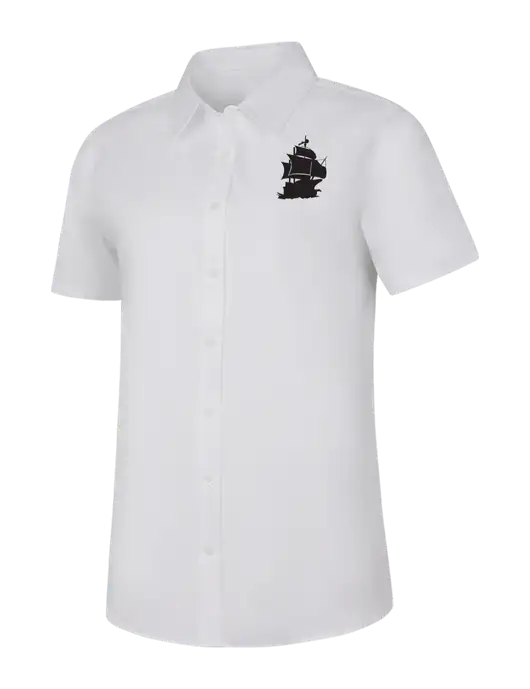 Womens White Short Sleeve Superpro React Twill Shirt w/Blackbeard Logo
