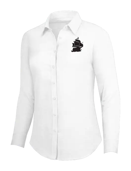 White Womens SuperPro Oxford Shirt w/Blackbeard Logo