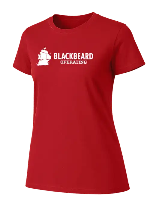 Womens Ring Spun Bright Red 4.5 oz T-Shirt w/Blackbeard Logo
