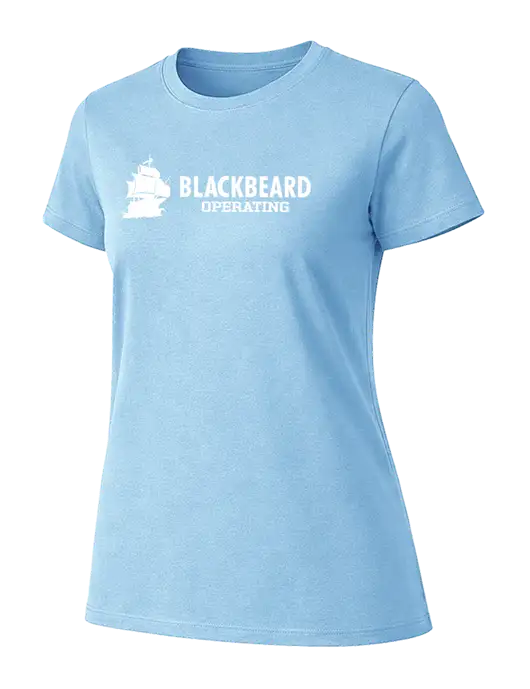 Womens Ring Spun Light Blue 4.5 oz T-Shirt w/Blackbeard Logo
