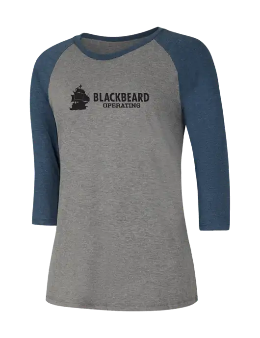 Womens Simply Soft 3/4 Sleeve Navy Frost/Grey Frost Ring Spun Cotton T-Shirt w/Blackbeard Logo