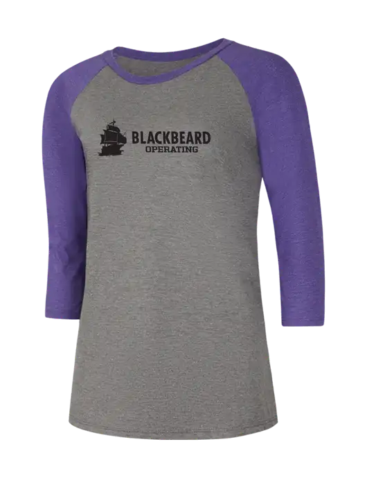 Womens Simply Soft 3/4 Sleeve Purple Frost/Grey Frost Ring Spun Cotton T-Shirt w/Blackbeard Logo