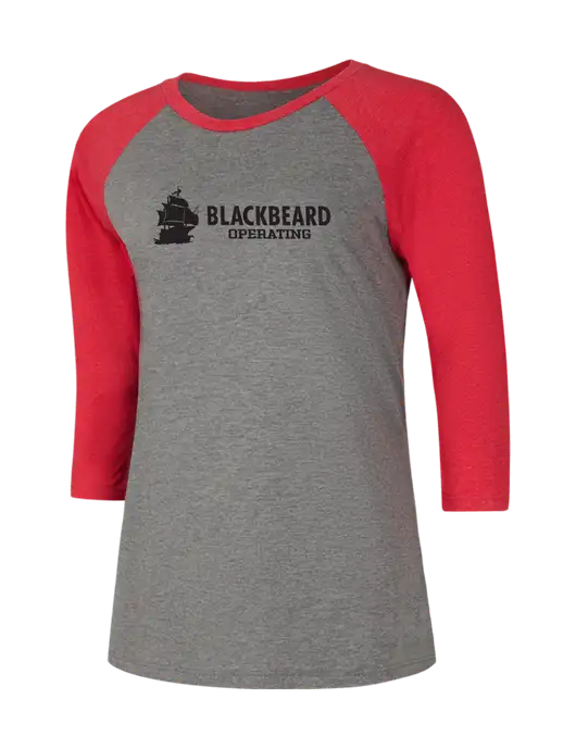 Womens Simply Soft 3/4 Sleeve Red Frost/Grey Frost Ring Spun Cotton T-Shirt w/Blackbeard Logo