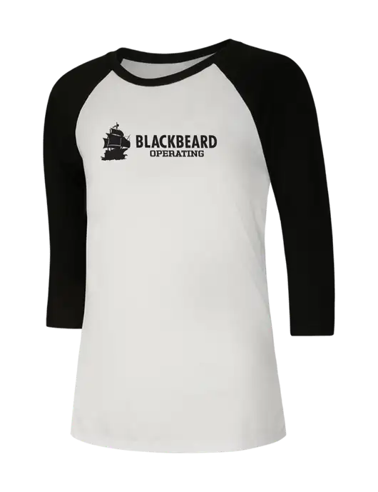 Womens Simply Soft 3/4 Sleeve Black/White Ring Spun Cotton T-Shirt w/Blackbeard Logo