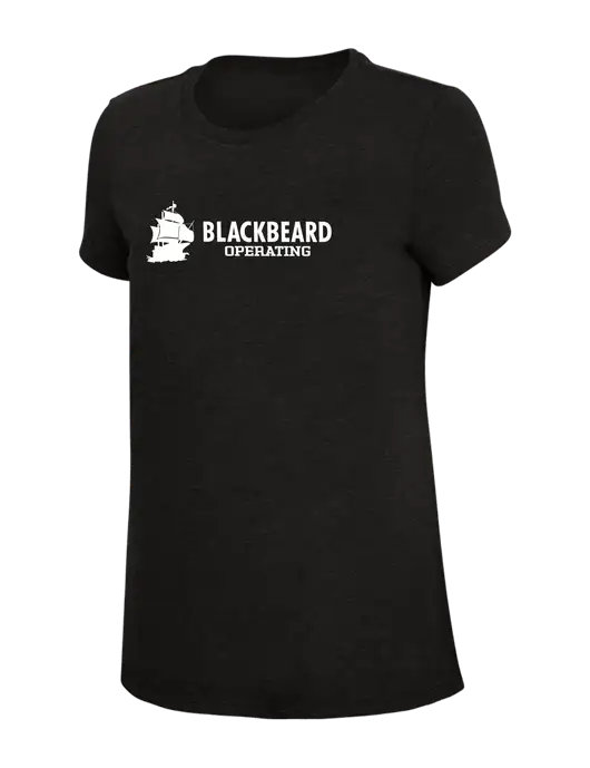 Womens Simply Soft Black 4.5oz Poly/Combed Ring Spun Cotton T-Shirt w/Blackbeard Logo