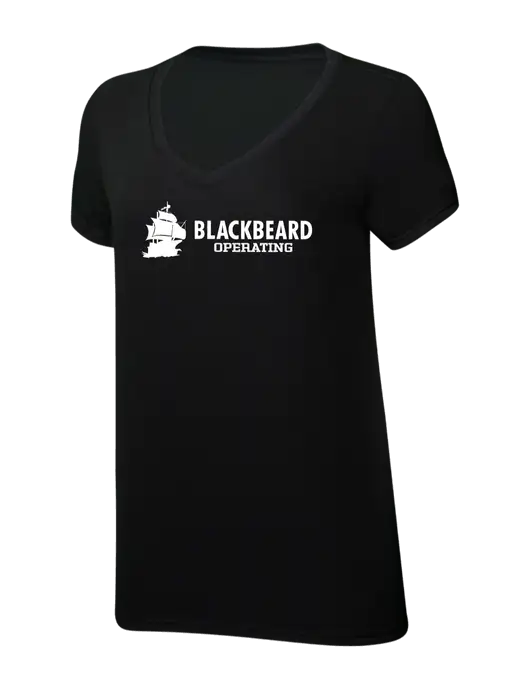 Womens Simply Soft V-Neck Black 4.5oz  Poly/Combed Ring Spun Cotton T-Shirt w/Blackbeard Logo
