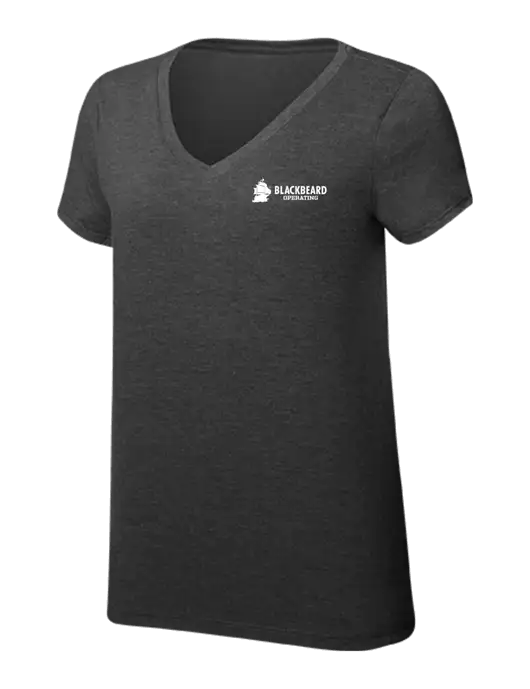 Womens Simply Soft V-Neck Black Frost 4.5oz  Poly/Combed Ring Spun Cotton T-Shirt w/Blackbeard Logo