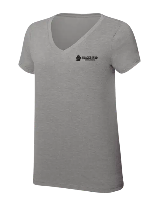 Womens Simply Soft V-Neck Grey Frost 4.5oz  Poly/Combed Ring Spun Cotton T-Shirt w/Blackbeard Logo