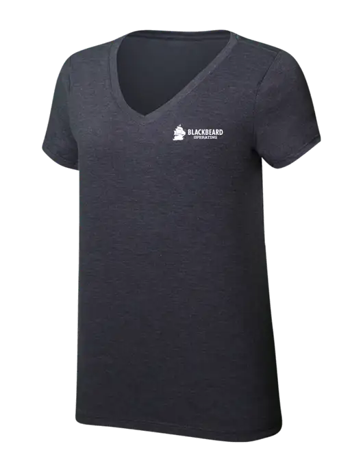 Womens Simply Soft V-Neck Heather Charcoal 4.5oz  Poly/Combed Ring Spun Cotton T-Shirt w/Blackbeard Logo