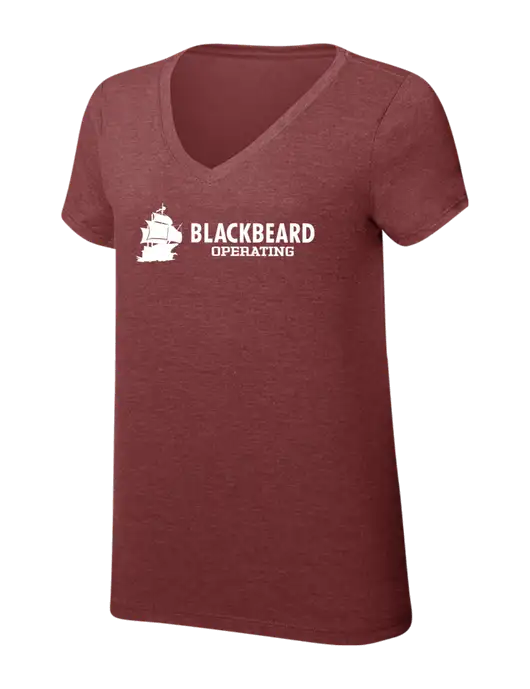 Womens Simply Soft V-Neck Maroon Frost 4.5oz  Poly/Combed Ring Spun Cotton T-Shirt w/Blackbeard Logo