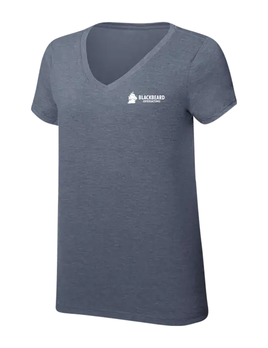 Womens Simply Soft V-Neck Navy Frost 4.5oz  Poly/Combed Ring Spun Cotton T-Shirt w/Blackbeard Logo