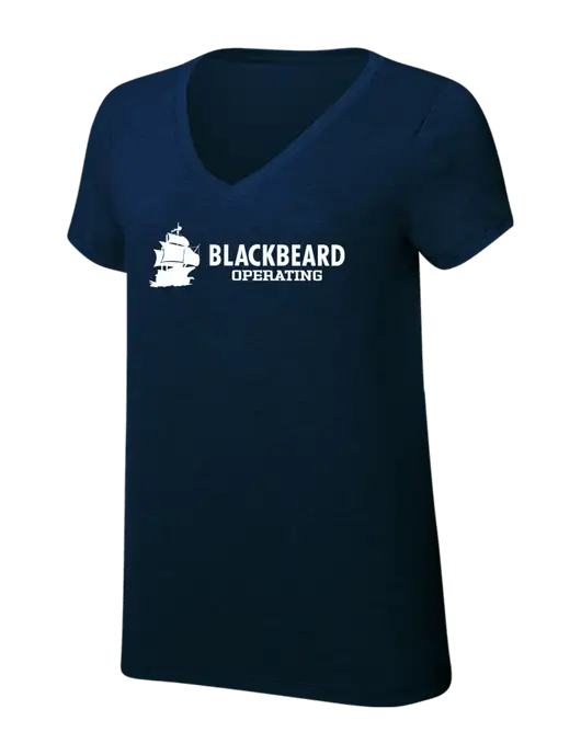 Womens Simply Soft V-Neck New Navy 4.5oz  Poly/Combed Ring Spun Cotton T-Shirt w/Blackbeard Logo