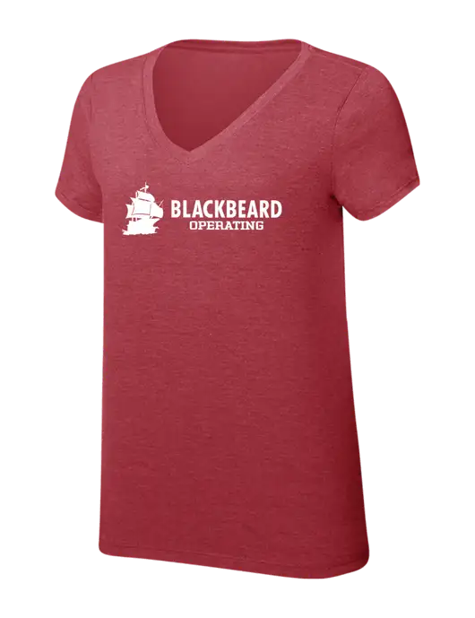 Womens Simply Soft V-Neck Red Frost 4.5oz  Poly/Combed Ring Spun Cotton T-Shirt w/Blackbeard Logo