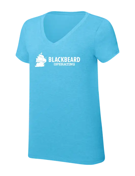 Womens Simply Soft V-Neck Turquoise Frost 4.5oz  Poly/Combed Ring Spun Cotton T-Shirt w/Blackbeard Logo