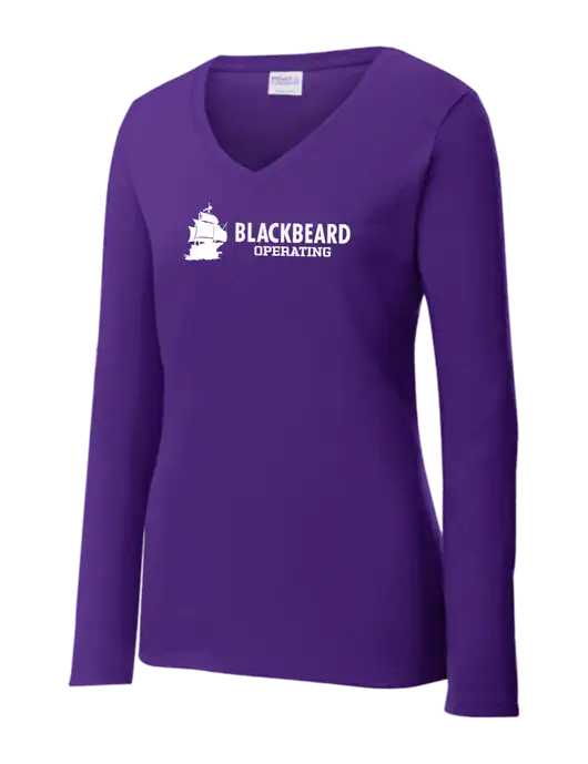 Womens  V-Neck Ring Spun Purple 4.5 oz Long Sleeve T-Shirt w/Blackbeard Logo