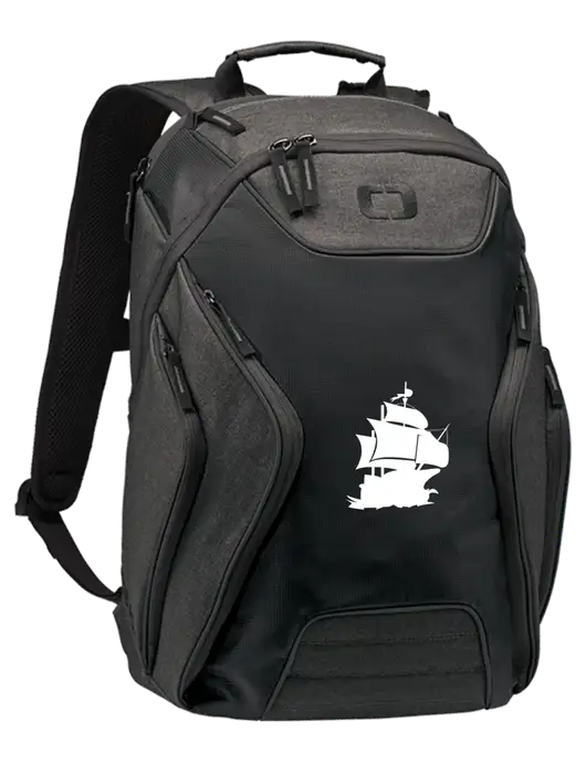 OGIO Black/Heather Grey Hatch Laptop Backpack
 w/Blackbeard Logo